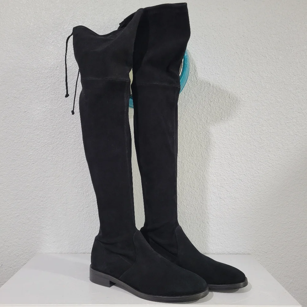 Stuart Weitzman Jocey Stretch Suede OTK Boots Black Size 8 US S0741 New!